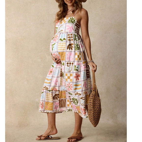 Maternity Floral Print High Waisted Cami Dress - Picture 1 of 6